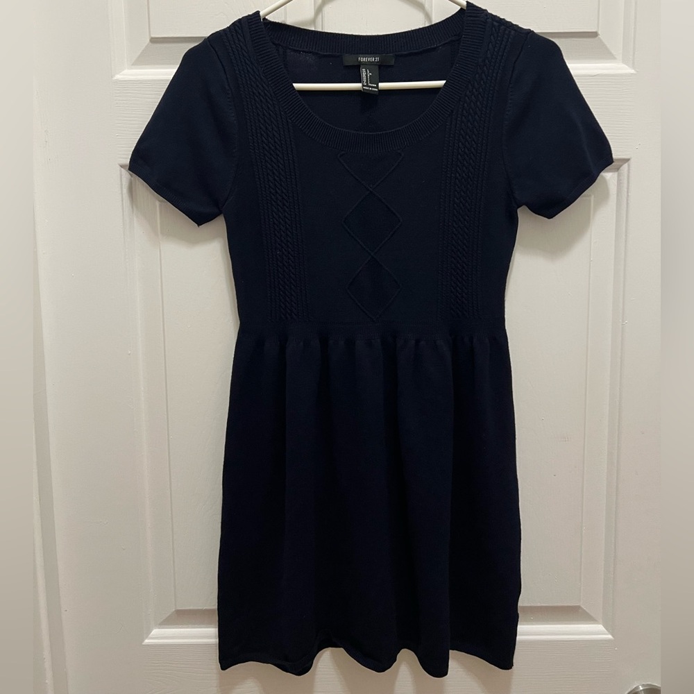 Forever 21 Navy Blue Cable Knit Mini Sweater Dress | Juniors Size M/L